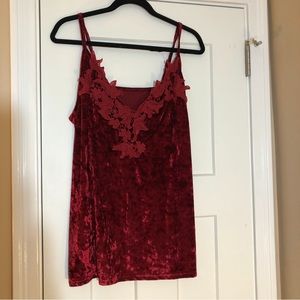 Crushed Velvet Red Camisole with Lace Extra Large